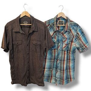 BKE Mens Button-Up Shirt Lot of 2 Size XL Short Sleeve Plaid & Solid